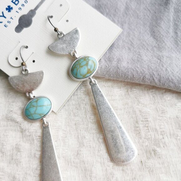 Lucky Brand Turquoise Boho Chic Statement Dangle Earrings Trendy Jewelry - Picture 2 of 2